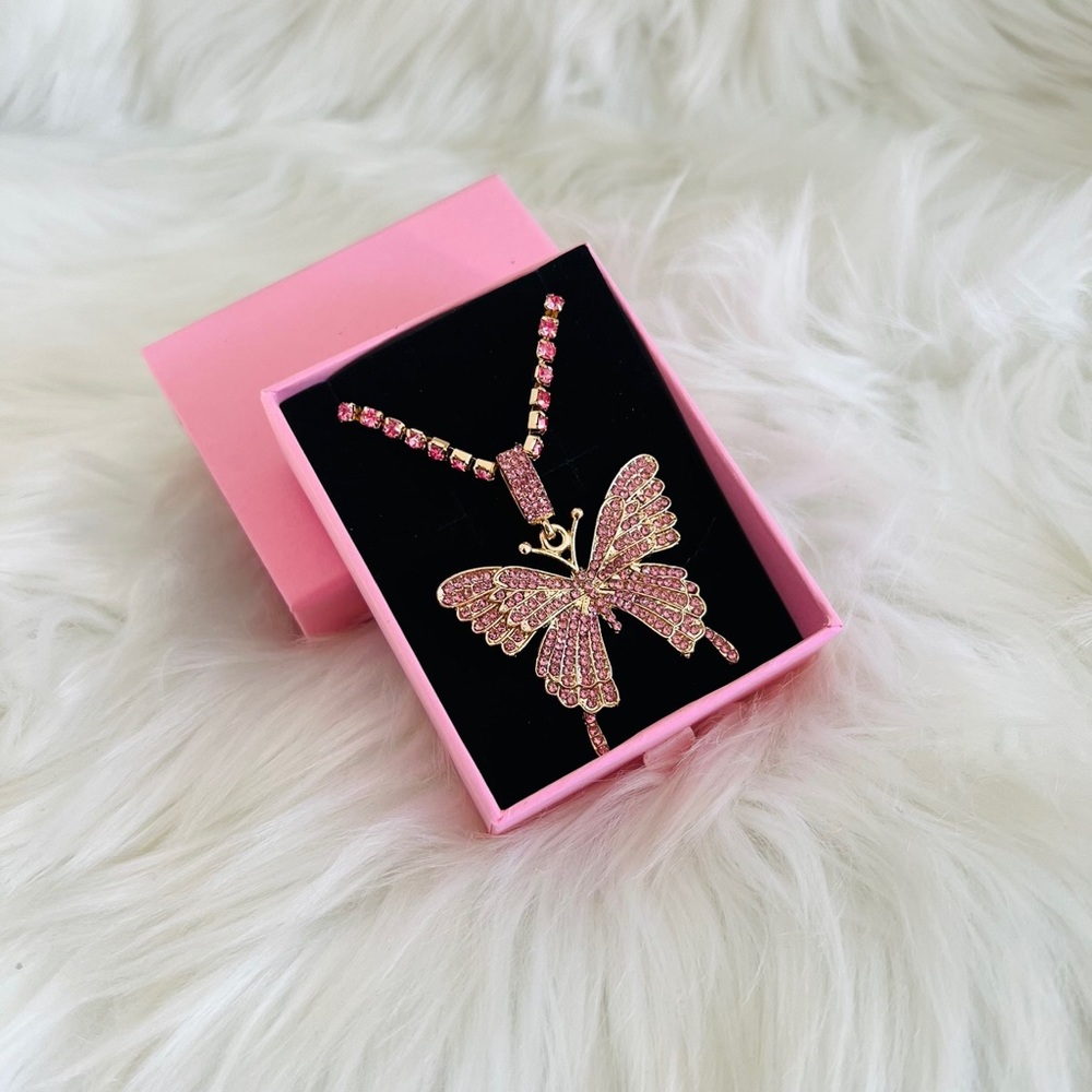 Pink flutter tennis necklace